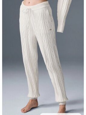 Alo Yoga Cable Knit Winter Bliss Pants Ivory White Small